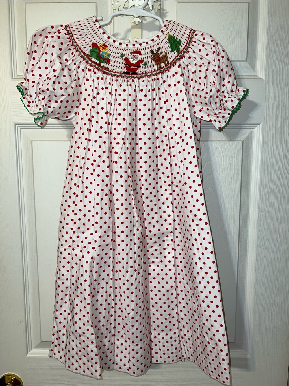 Girls' Red Polka Dot Smocked Santa Dress - Holiday Print